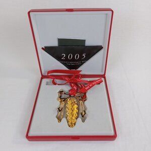 Georg Jensen Christmas Mobile Ornament 2005 Gold Plated Pinecone Bow w/ Box